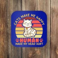 Cats Make Me Happy Hu Make My Head Hurt Cute Gift Coaster