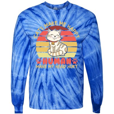 Cats Make Me Happy Hu Make My Head Hurt Cute Gift Tie-Dye Long Sleeve Shirt