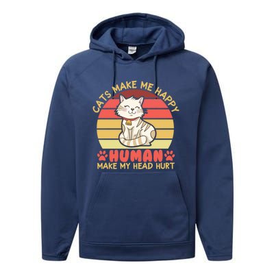 Cats Make Me Happy Hu Make My Head Hurt Cute Gift Performance Fleece Hoodie