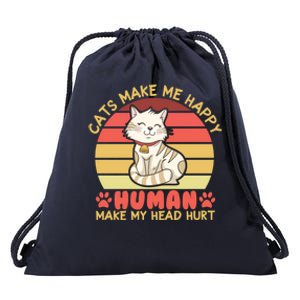 Cats Make Me Happy Hu Make My Head Hurt Cute Gift Drawstring Bag