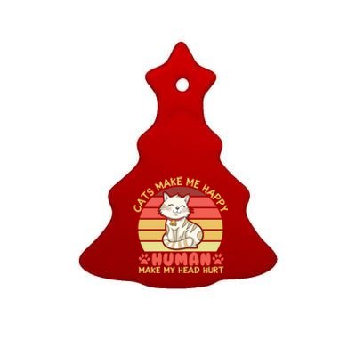 Cats Make Me Happy Hu Make My Head Hurt Cute Gift Ceramic Tree Ornament