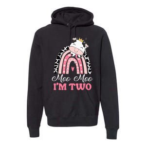 cute Moo Moo Im Two Birthday Outfit 2nd Bday Premium Hoodie