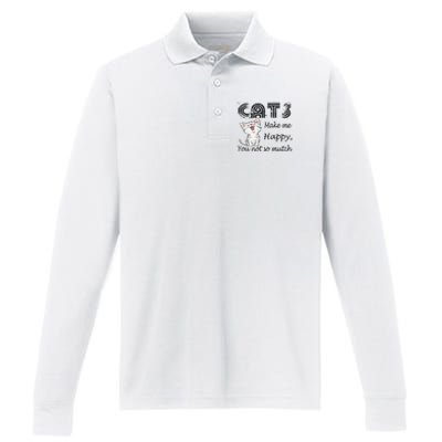 Cats Make Me Happy You Not So Much Performance Long Sleeve Polo