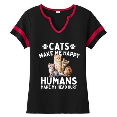 Cats Make Me Happy Humans Make My Head Hurt Cat Lover Ladies Halftime Notch Neck Tee