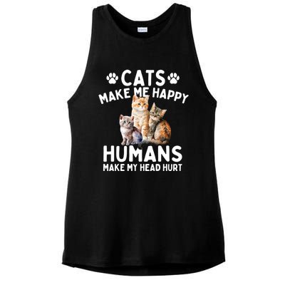 Cats Make Me Happy Humans Make My Head Hurt Cat Lover Ladies PosiCharge Tri-Blend Wicking Tank