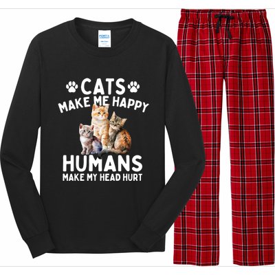 Cats Make Me Happy Humans Make My Head Hurt Cat Lover Long Sleeve Pajama Set