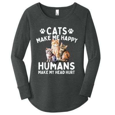 Cats Make Me Happy Humans Make My Head Hurt Cat Lover Women's Perfect Tri Tunic Long Sleeve Shirt