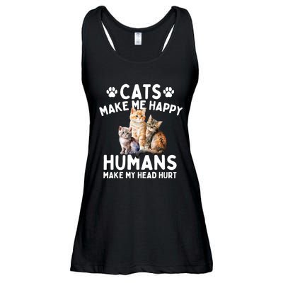 Cats Make Me Happy Humans Make My Head Hurt Cat Lover Ladies Essential Flowy Tank