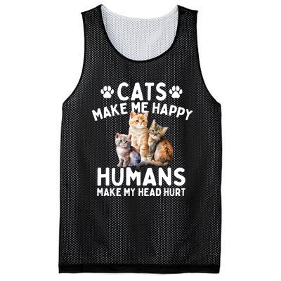 Cats Make Me Happy Humans Make My Head Hurt Cat Lover Mesh Reversible Basketball Jersey Tank