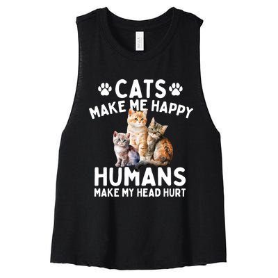 Cats Make Me Happy Humans Make My Head Hurt Cat Lover Women's Racerback Cropped Tank