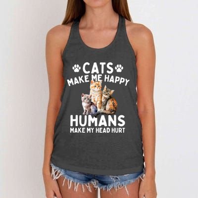 Cats Make Me Happy Humans Make My Head Hurt Cat Lover Women's Knotted Racerback Tank