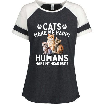 Cats Make Me Happy Humans Make My Head Hurt Cat Lover Enza Ladies Jersey Colorblock Tee