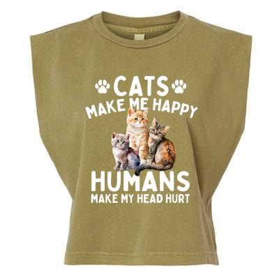 Cats Make Me Happy Humans Make My Head Hurt Cat Lover Garment-Dyed Women's Muscle Tee