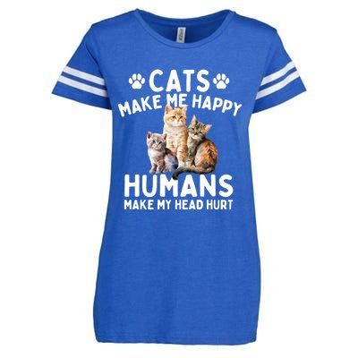 Cats Make Me Happy Humans Make My Head Hurt Cat Lover Enza Ladies Jersey Football T-Shirt