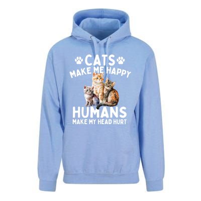 Cats Make Me Happy Humans Make My Head Hurt Cat Lover Unisex Surf Hoodie