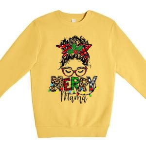 Christmas Merry Mama Messy Bun Hair Christmas Premium Crewneck Sweatshirt