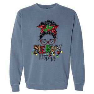 Christmas Merry Mama Messy Bun Hair Christmas Garment-Dyed Sweatshirt