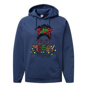 Christmas Merry Mama Messy Bun Hair Christmas Performance Fleece Hoodie