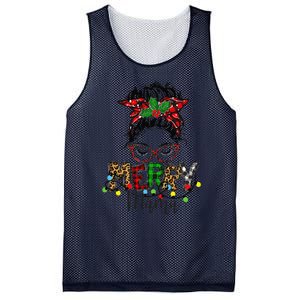 Christmas Merry Mama Messy Bun Hair Christmas Mesh Reversible Basketball Jersey Tank