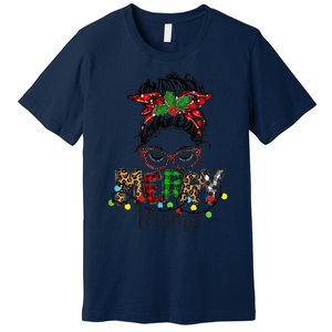 Christmas Merry Mama Messy Bun Hair Christmas Premium T-Shirt