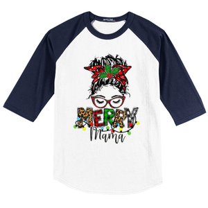 Christmas Merry Mama Messy Bun Hair Christmas Baseball Sleeve Shirt