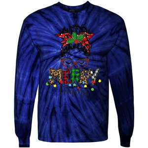 Christmas Merry Mama Messy Bun Hair Christmas Tie-Dye Long Sleeve Shirt