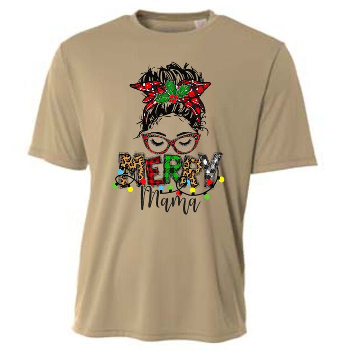 Christmas Merry Mama Messy Bun Hair Christmas Cooling Performance Crew T-Shirt