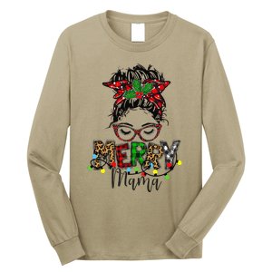 Christmas Merry Mama Messy Bun Hair Christmas Long Sleeve Shirt