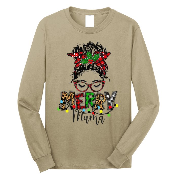 Christmas Merry Mama Messy Bun Hair Christmas Long Sleeve Shirt