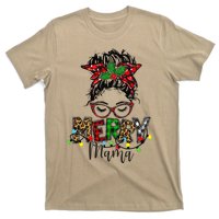 Christmas Merry Mama Messy Bun Hair Christmas T-Shirt