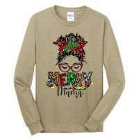 Christmas Merry Mama Messy Bun Hair Christmas Tall Long Sleeve T-Shirt