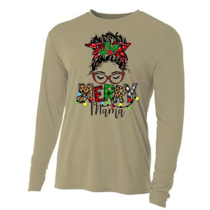 Christmas Merry Mama Messy Bun Hair Christmas Cooling Performance Long Sleeve Crew