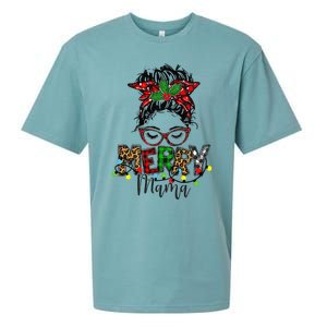 Christmas Merry Mama Messy Bun Hair Christmas Sueded Cloud Jersey T-Shirt