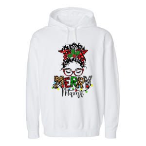 Christmas Merry Mama Messy Bun Hair Christmas Garment-Dyed Fleece Hoodie