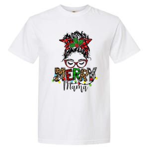 Christmas Merry Mama Messy Bun Hair Christmas Garment-Dyed Heavyweight T-Shirt