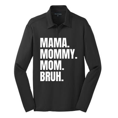 Classic Mama Mommy Mom Bruh Meme Silk Touch Performance Long Sleeve Polo