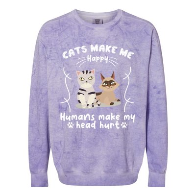 Cats Make Me Happy Hu Make My Head Hurt Classic Gift Colorblast Crewneck Sweatshirt