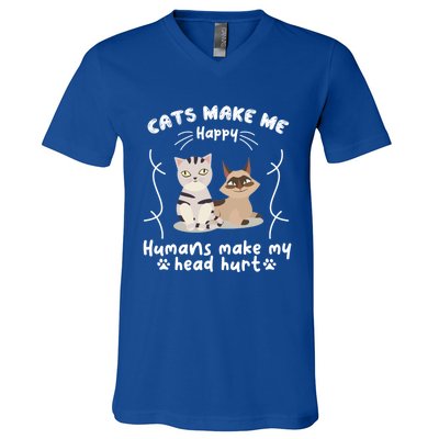 Cats Make Me Happy Hu Make My Head Hurt Classic Gift V-Neck T-Shirt