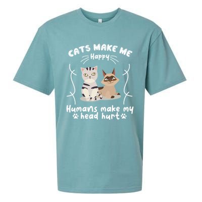 Cats Make Me Happy Hu Make My Head Hurt Classic Gift Sueded Cloud Jersey T-Shirt