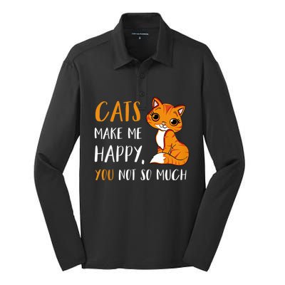 Cats Make Me Happy You Not So Much Silk Touch Performance Long Sleeve Polo