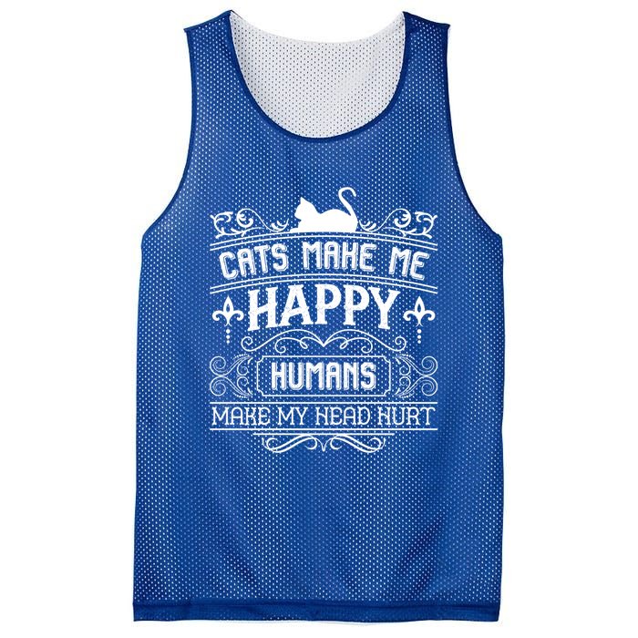 Cats Make Me Happy Hu Make My Head Hurt Festival Cat Mom Cute Gift Mesh Reversible Basketball Jersey Tank