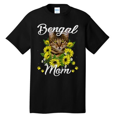 Cat Mom MotherS Day Gifts Sunflower Bengal Mom Tall T-Shirt