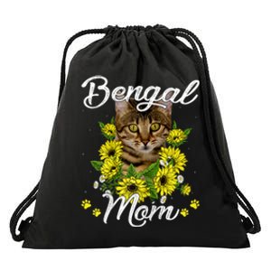 Cat Mom MotherS Day Gifts Sunflower Bengal Mom Drawstring Bag