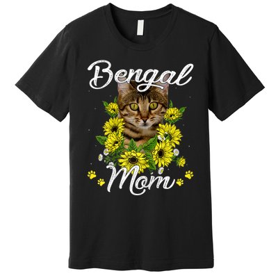 Cat Mom MotherS Day Gifts Sunflower Bengal Mom Premium T-Shirt