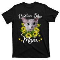 Cat Mom MotherS Day Kitten Sunflower Russian Blue Mom T-Shirt