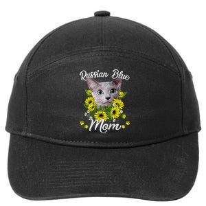 Cat Mom MotherS Day Kitten Sunflower Russian Blue Mom 7-Panel Snapback Hat