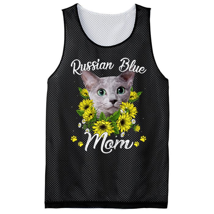 Cat Mom MotherS Day Kitten Sunflower Russian Blue Mom Mesh Reversible Basketball Jersey Tank