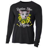 Cat Mom MotherS Day Kitten Sunflower Russian Blue Mom Cooling Performance Long Sleeve Crew