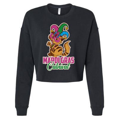 Cat Meow Mardi Gras Catnival Funny Mardi Gras Cropped Pullover Crew