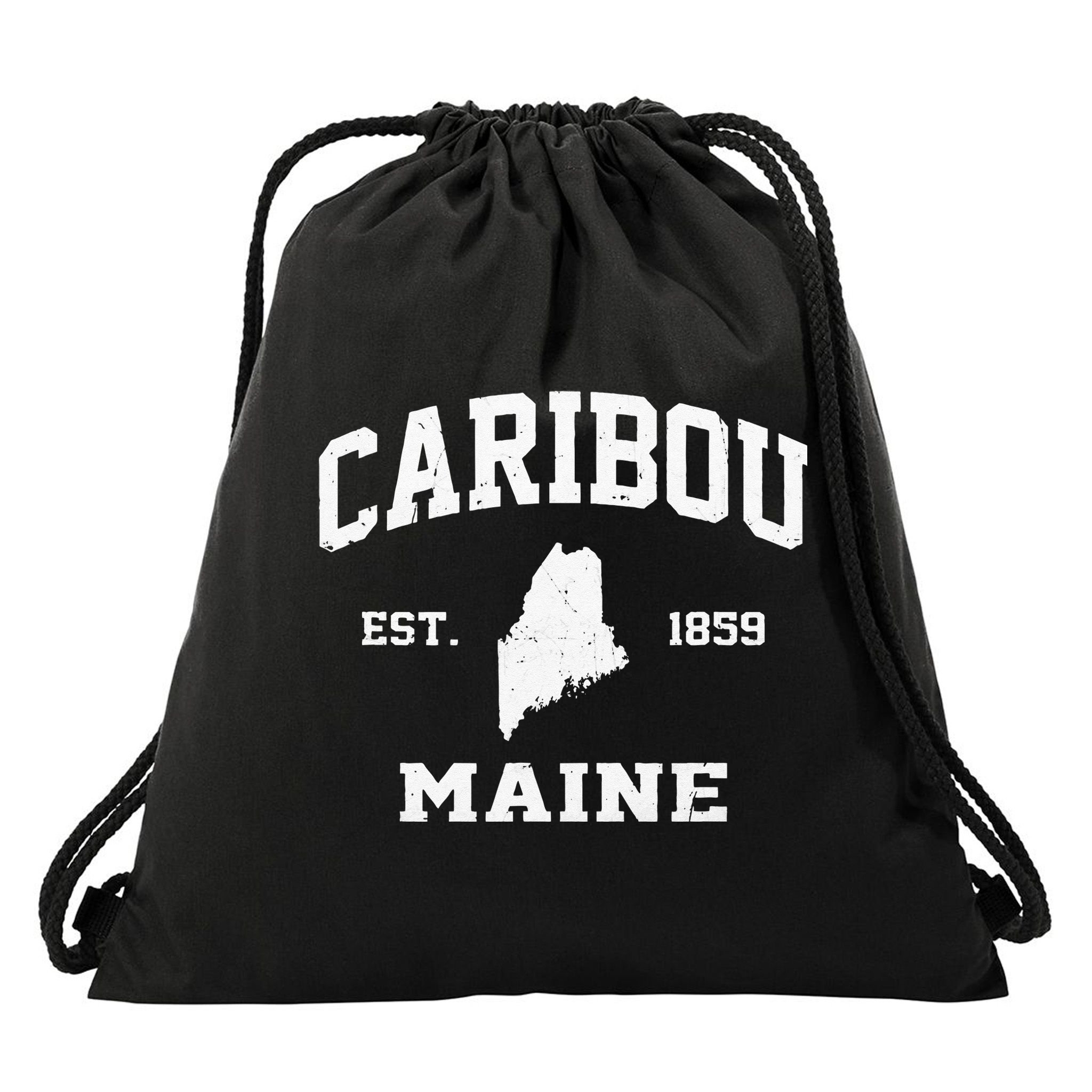 Caribou Maine ME Vintage State Athletic Style Drawstring Bag